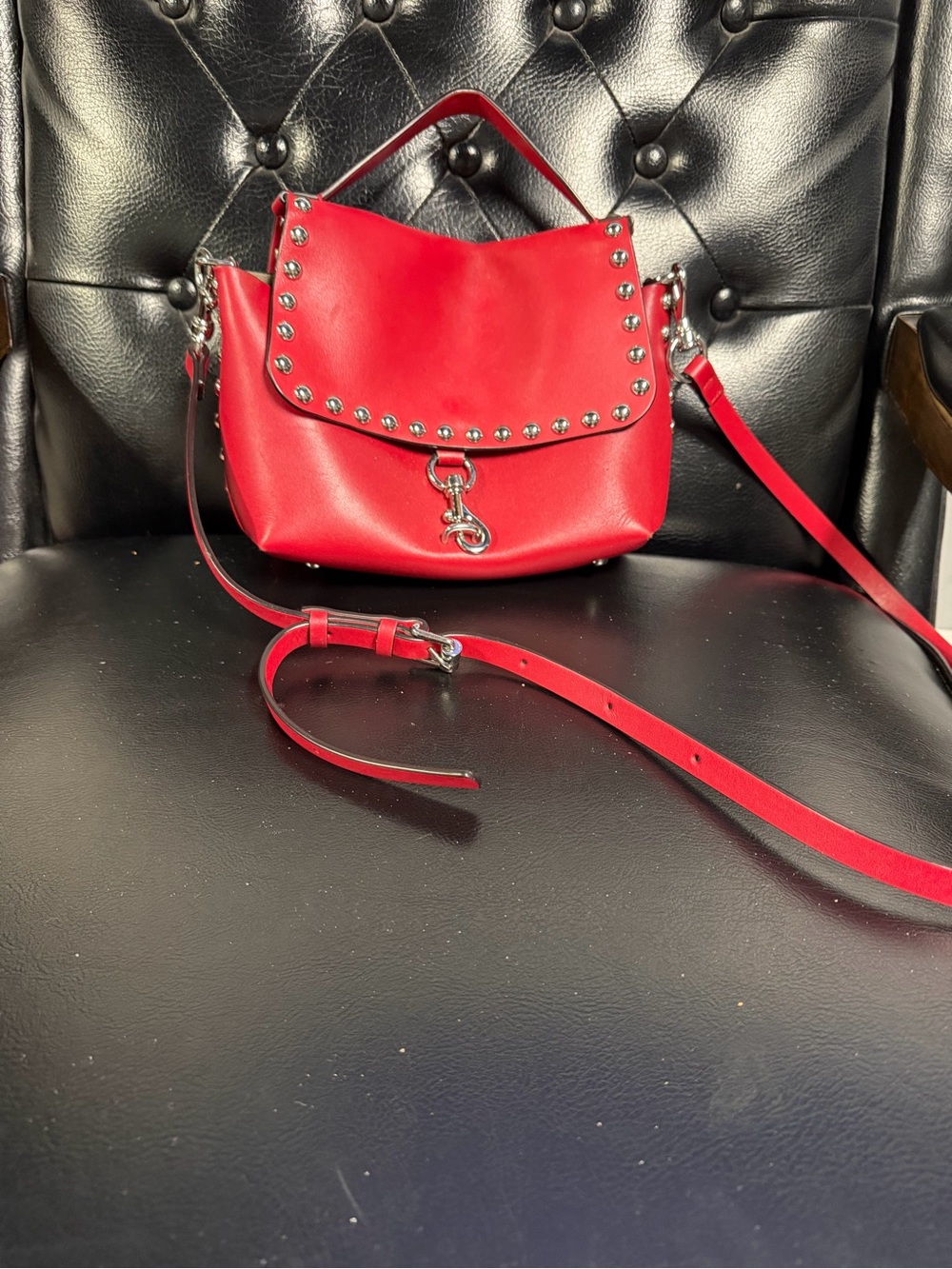 Red Stud-Trim Convertible Crossbody Bag